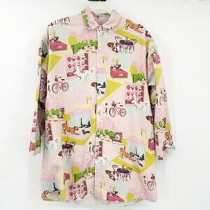 The Cats Pajamas Womens Novelty‎ Dog Print Flannel Button Up Long Pajama Shirt S
